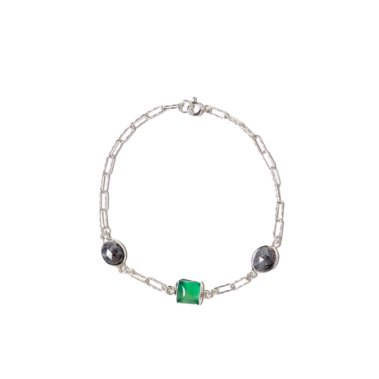 Emerald & Kyanite Stone Silver Bracelet