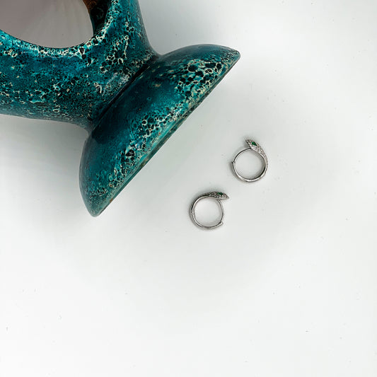 Emerald Serpent Silver Earrings